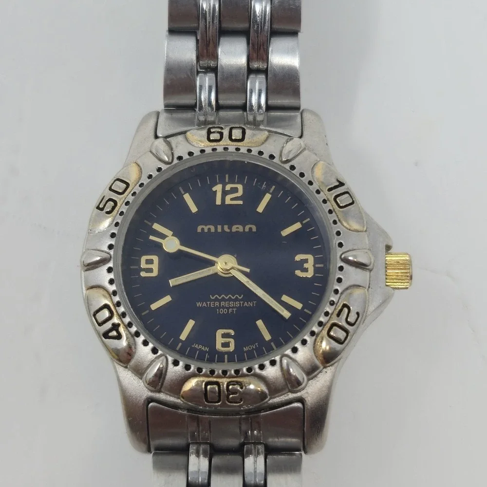 Vintage Milan MZ Berger Watch MLS012 Two-Tone Navy Blue Dial Quartz Wristwatch